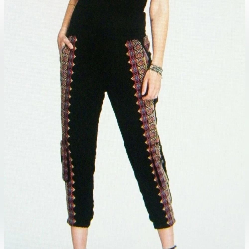 Johnny Was Embroidered Black Pants XS
